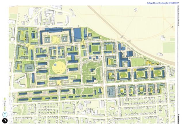 Der städtebauliche Entwurf stellt den Gesamtplan für die Konversionsfläche Südstadt dar. (Entwurf: ARGE metris architekten und Stadtplaner/711LAB / Stadt Heidelberg)