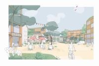 Die Preisträger des Architektenwettbewerbs stammen aus Essen und Oberhausen – hier Skizze einer Straßenansicht. (Visualisierung: Planergruppe Oberhausen, Essen mit Cityförster ar-chitecture+urbanism, Hannover.) Skizze der Straßenansicht